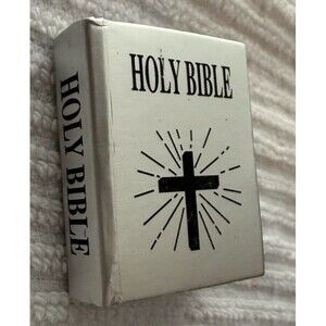 Miniature Holy Bible and Holder Keychain Real Paper Illustrated Christian Mini